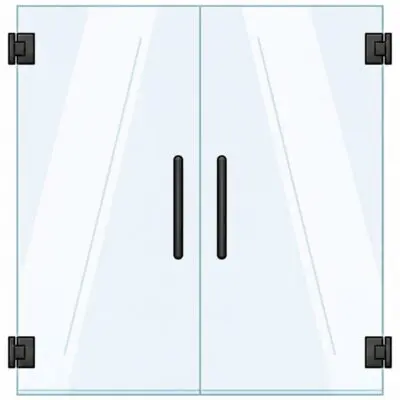 Frameless glass double doors with black handles