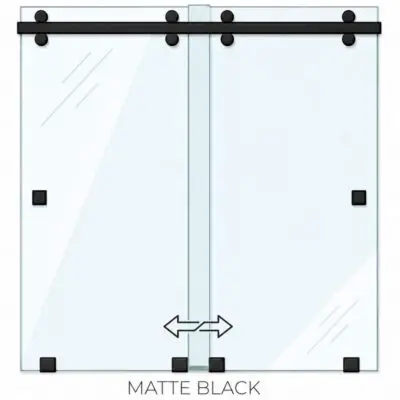 Glass double sliding doors with matte black hardware