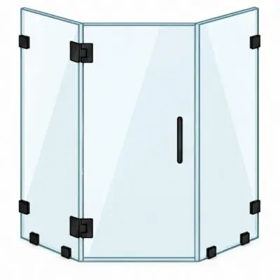 Frameless glass shower enclosure with black hardware