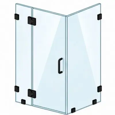 Frameless glass corner shower enclosure with handle