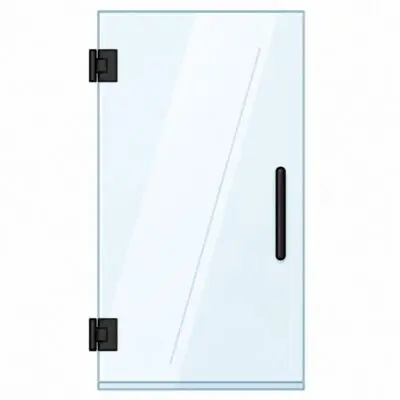 Glass shower door with black handle