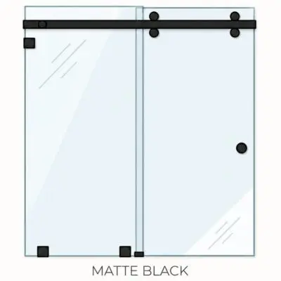 Glass sliding doors with matte black hardware